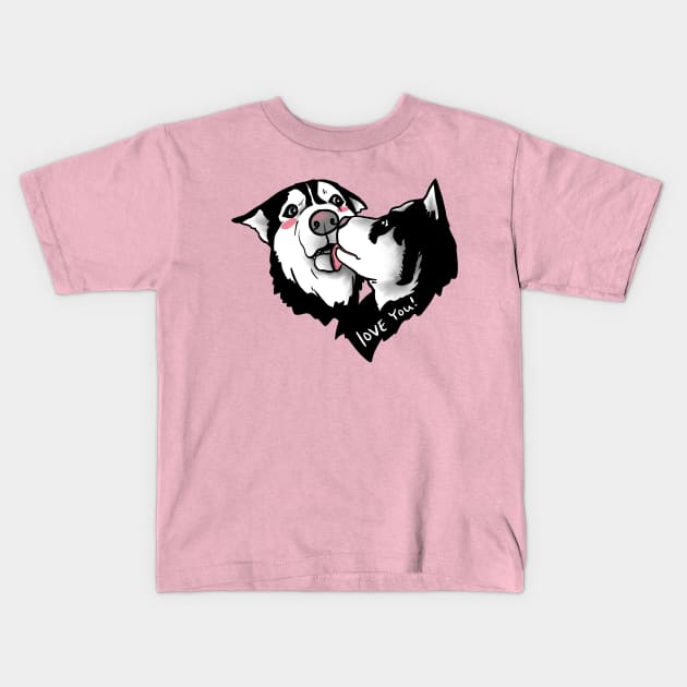 Awkward Siberian Husky Kiss Kids T-Shirt by Art Additive